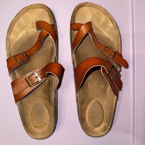 Time and Tru Tan Faux Leather Sandals